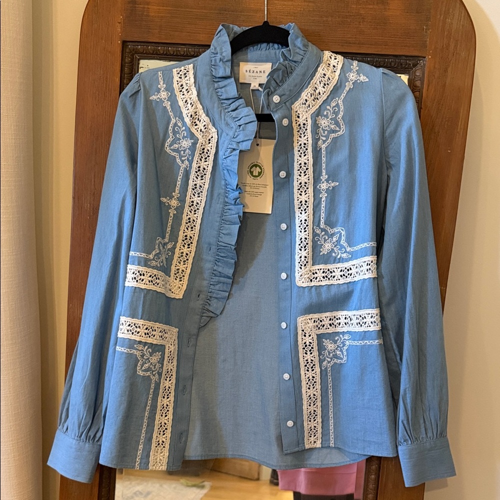 Sezane Ruffled Blouse with Lace Details